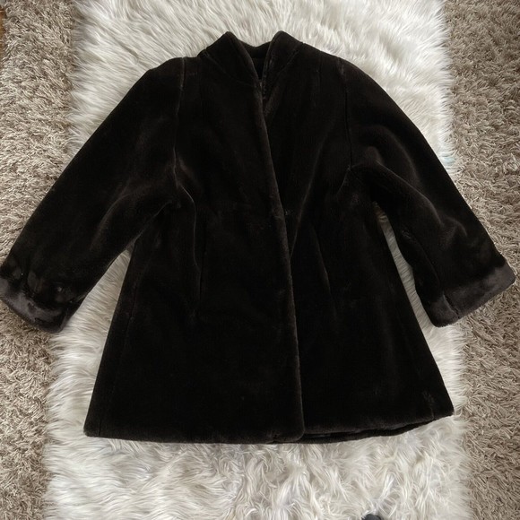 Vintage Henri Bendel Brown Faux Fur Oversized Overcoat